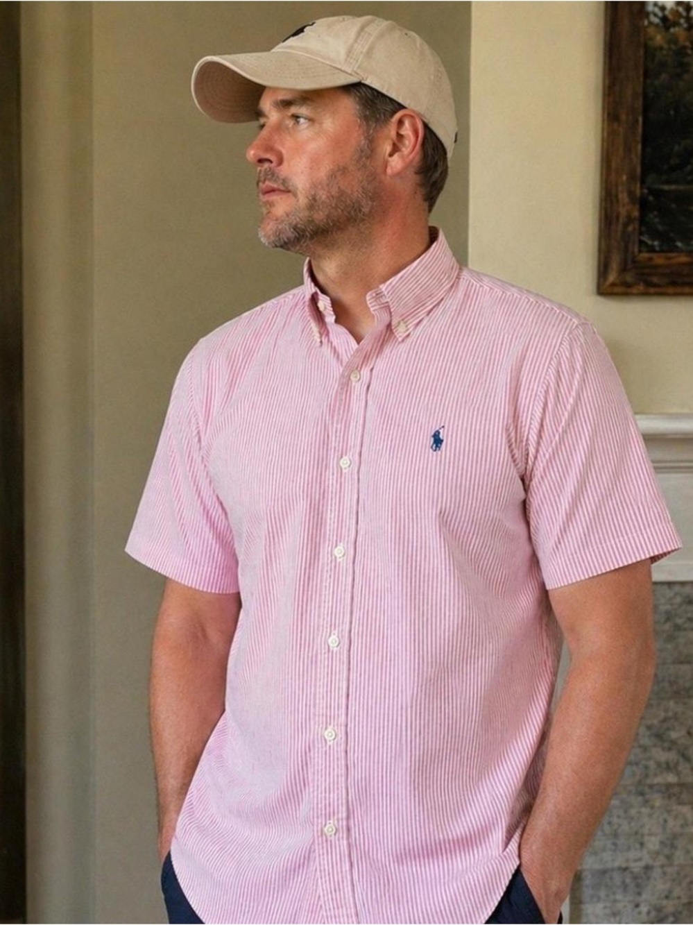 Polo Ralph Lauren Classic Fit cotton Seersucker Shirt    Pink white button down - Picture 4 of 8
